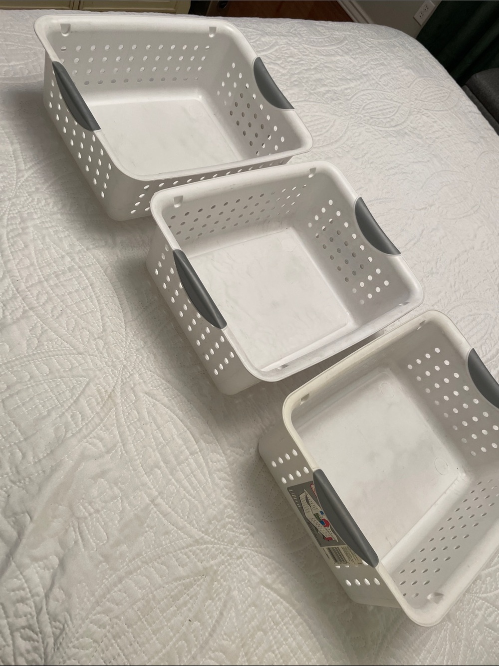Set of 3 Sterilite Ultra White Strong Plastic Storage Organizers Baskets Bins